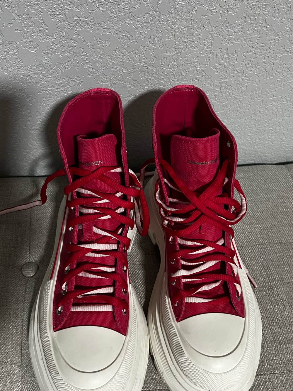 Alexander McQueen Red High-Top Platform Sneakers